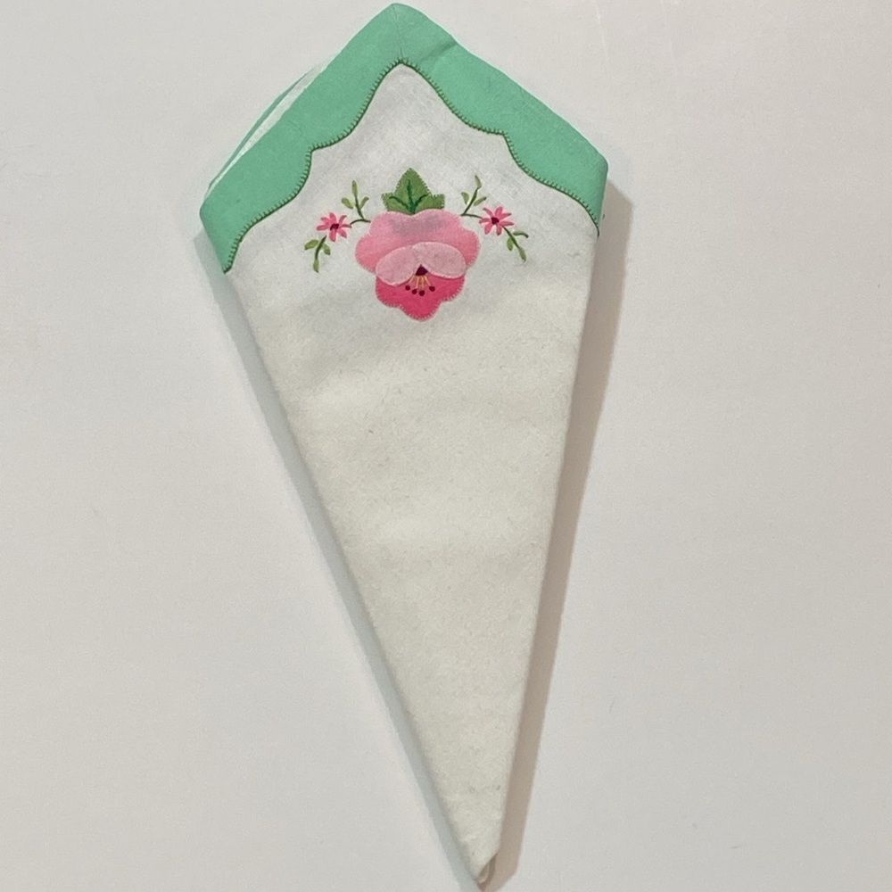 Floral Embroidered Handkerchief with Green Trim